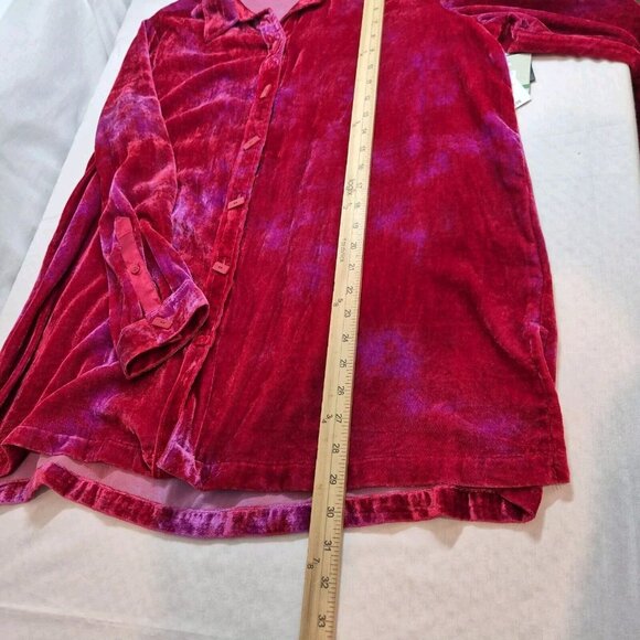 John Mark Women's Shirt Size L Red Pink Velvet Long Sleeve Button  Tunic 44 - Picture 6 of 12